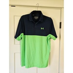 Under Armour shirt navy and bright green mens size medium very good pre-owned co
